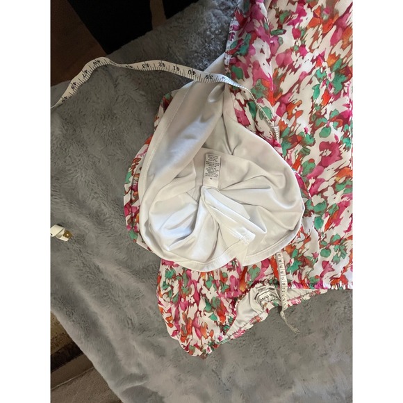 Karin Stevens Womens 2 Piece Skirt Set Pink Green Floral Ruffle Chiffon Size 10 - Picture 10 of 10